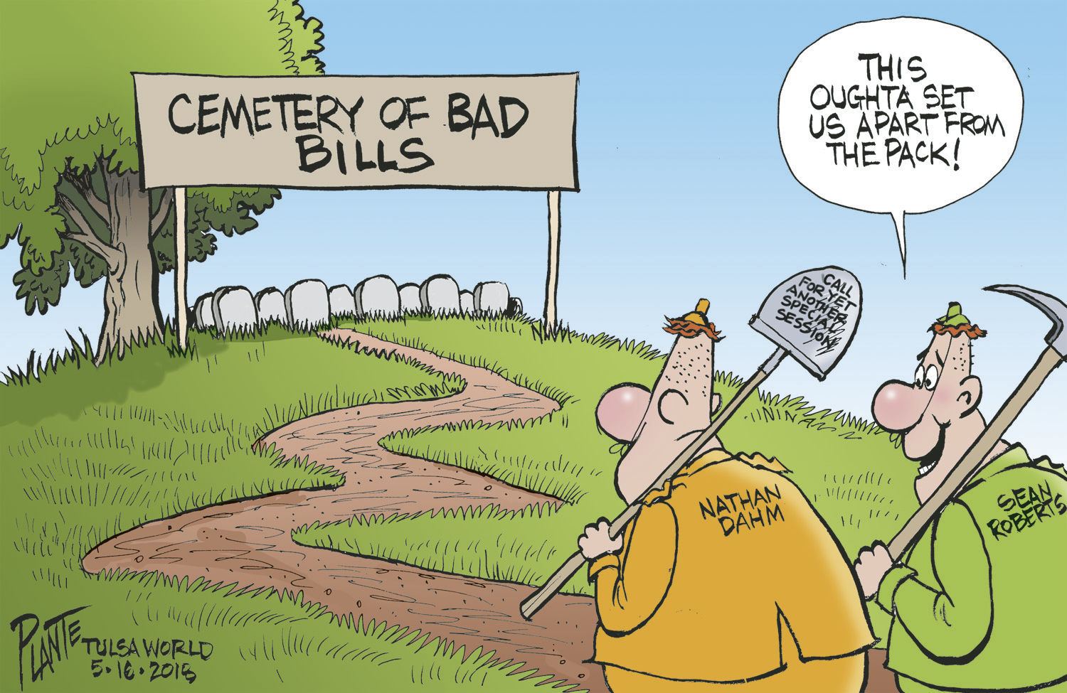 Bruce Plante Cartoon: OK Cemetery of Bad Bills